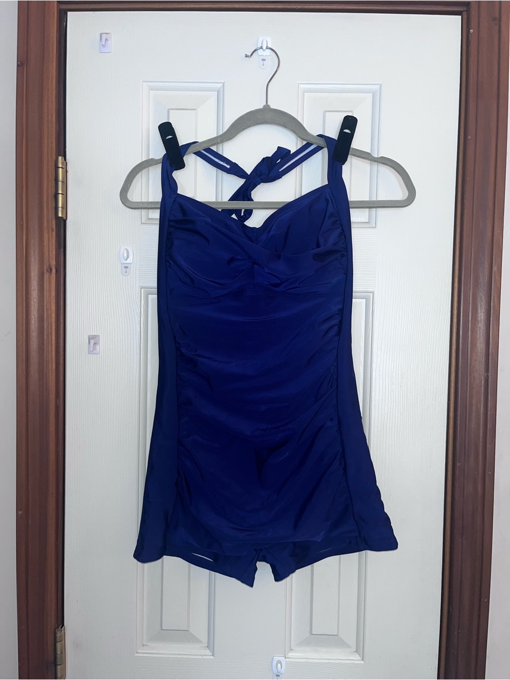 SHEIN Beach Wear Navy Blue Halter One-Piece Swim Romper Bathing Suit